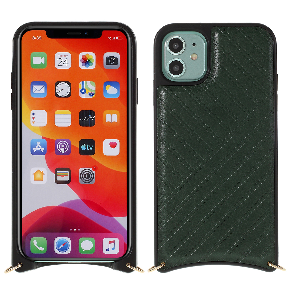 

MUTURAL PU Leather Coated Phone Case with Metal Strap for Apple iPhone 11 6.1 inch - Green, iPhone 11 6.1 inch
