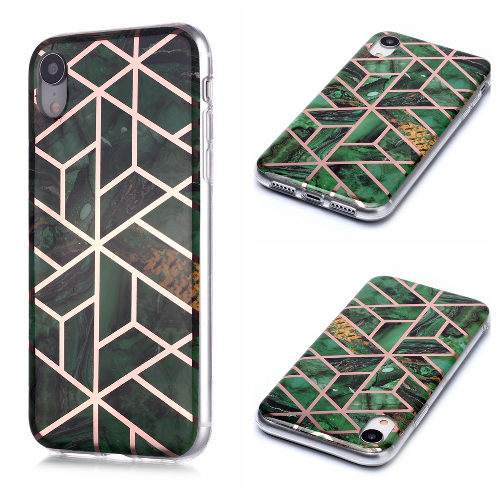 

Marble Pattern Rose Gold Electroplating IMD TPU Case for iPhone XR 6.1 inch - Green, iPhone XR 6.1 inch