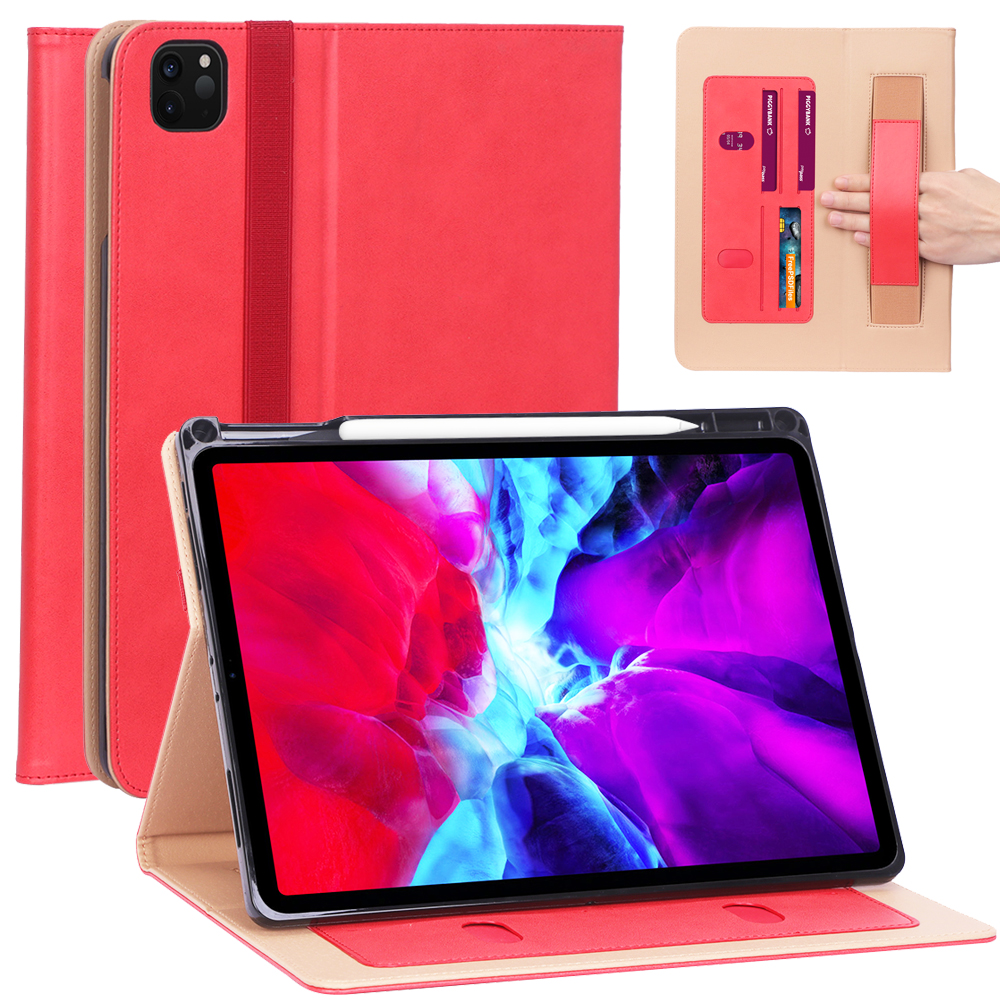 

Leather Stand Card Holder Tablet Protective Case with Elastic Band for iPad Pro 12.9-inch (2020) - Red, iPad Pro 12.9-inch (2020)