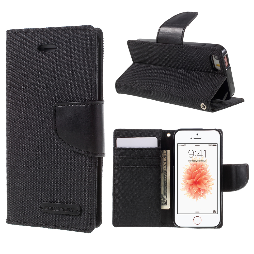 

MERCURY GOOSPERY for iPhone SE 5s 5 Canvas Dairy Wallet Stand Leather Case - Black