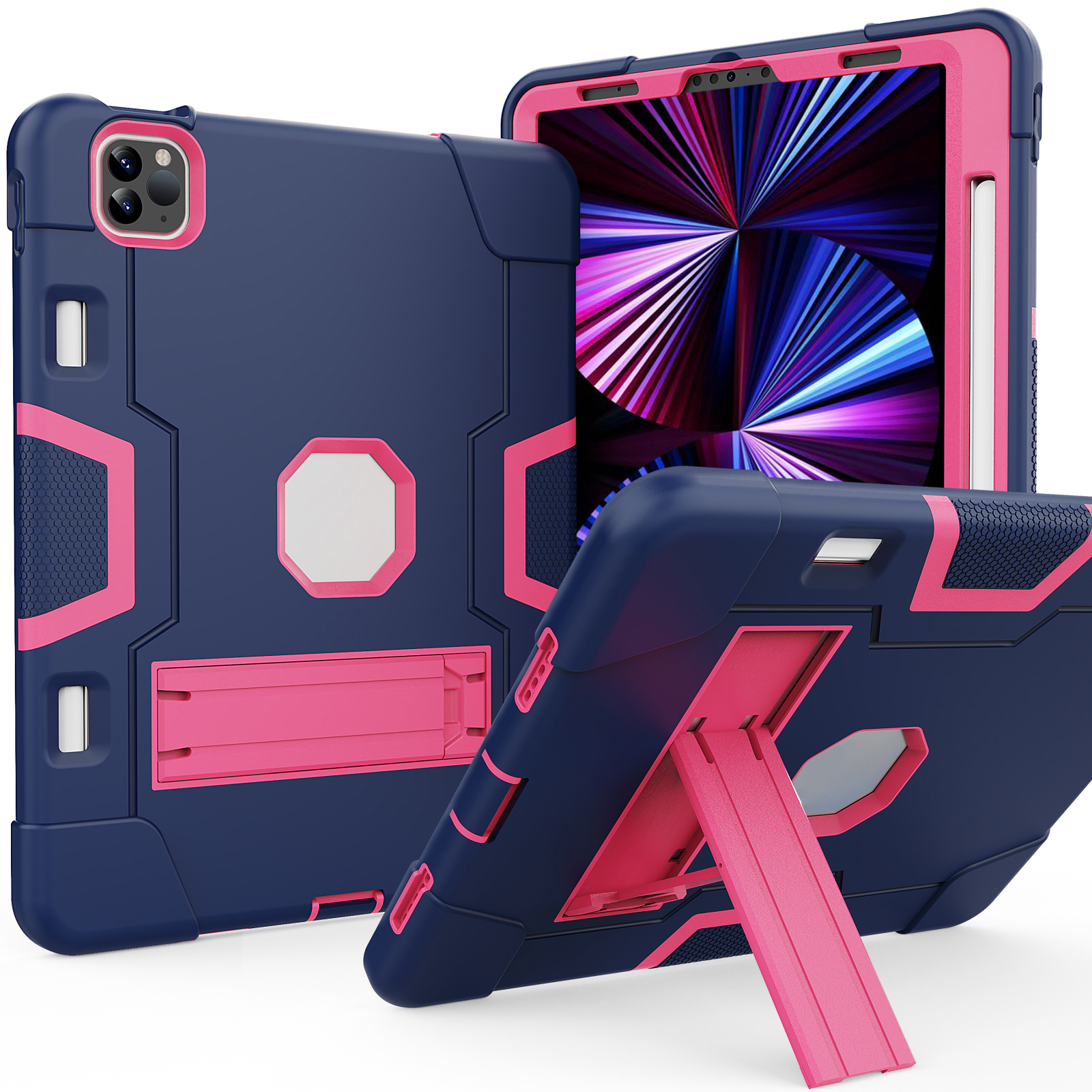

Shockproof TPU + PC Cover with Kickstand for Apple iPad Pro 11-inch (2021)/(2020)/(2018) - Dark Blue / Red, iPad Pro 11-inch (2021)