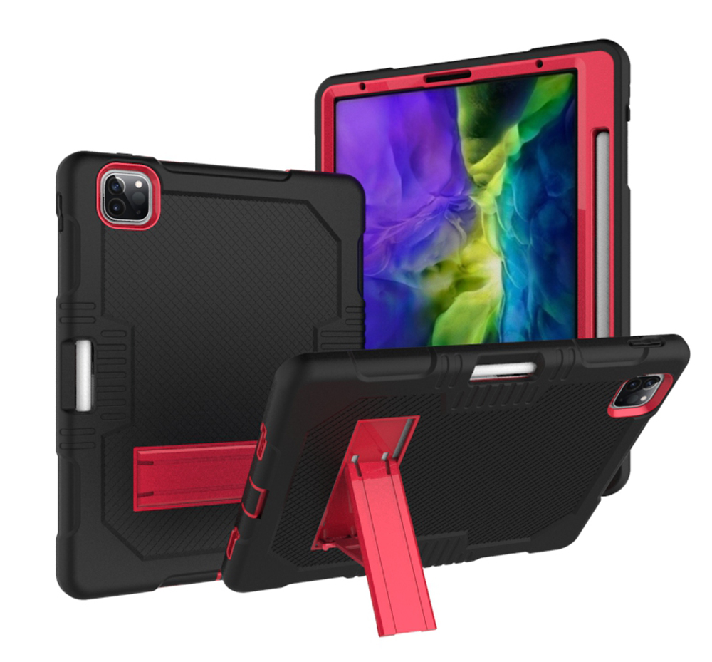 

Color Splicing Shock Proof TPU + PC + Silicone Combo Tablet Cover with Kickstand for iPad Pro 11-inch (2021)/(2020)/(2018) - Black/Rose, iPad Pro 11-inch (2021)