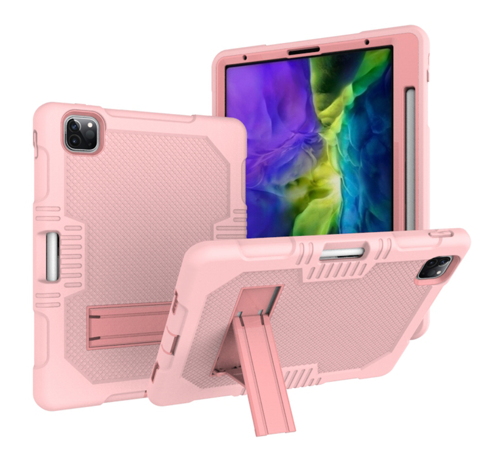 

Color Splicing Shock Proof TPU + PC + Silicone Combo Tablet Cover with Kickstand for iPad Pro 11-inch (2021)/(2020)/(2018) - Pink, iPad Pro 11-inch (2021)