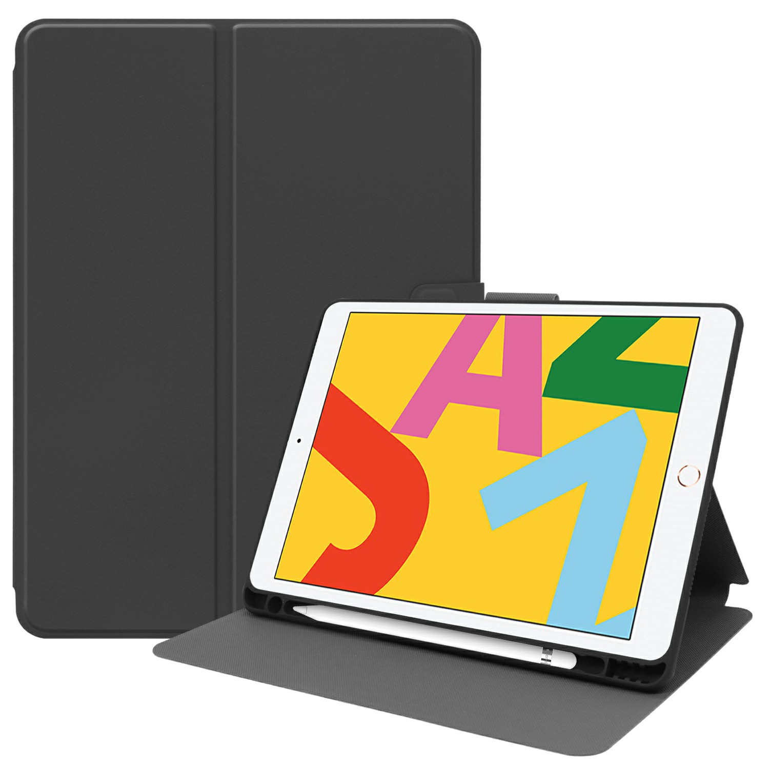 

Корпус Таблеток с Кожаной Подставкой PU с Слотом Для Pen Для Apple Ipad 9,7 Дюйма (2018)/(2017) - Черный, iPad 9.7-inch (2018)