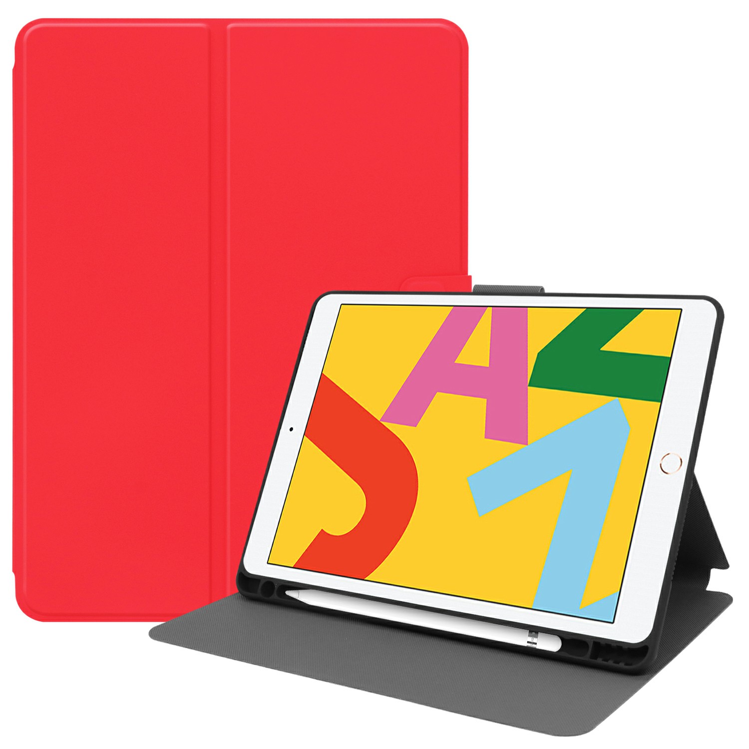 

PU Leather Stand Tablet Case with Pen Slot for Apple iPad 9.7-inch (2018)/(2017) - Red, iPad 9.7-inch (2018)