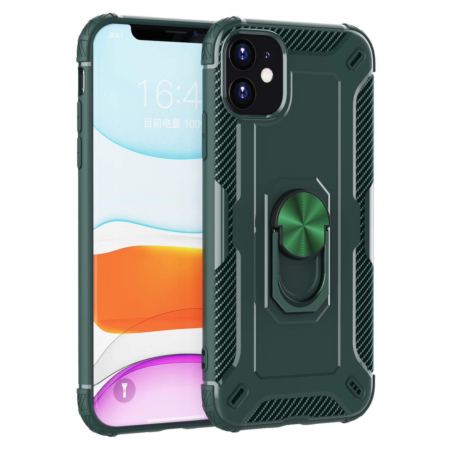 

Finger Ring Kickstand Shock-resistant TPU Protective Phone Cover for iPhone 11 6.1-inch - Green, iPhone 11 6.1 inch