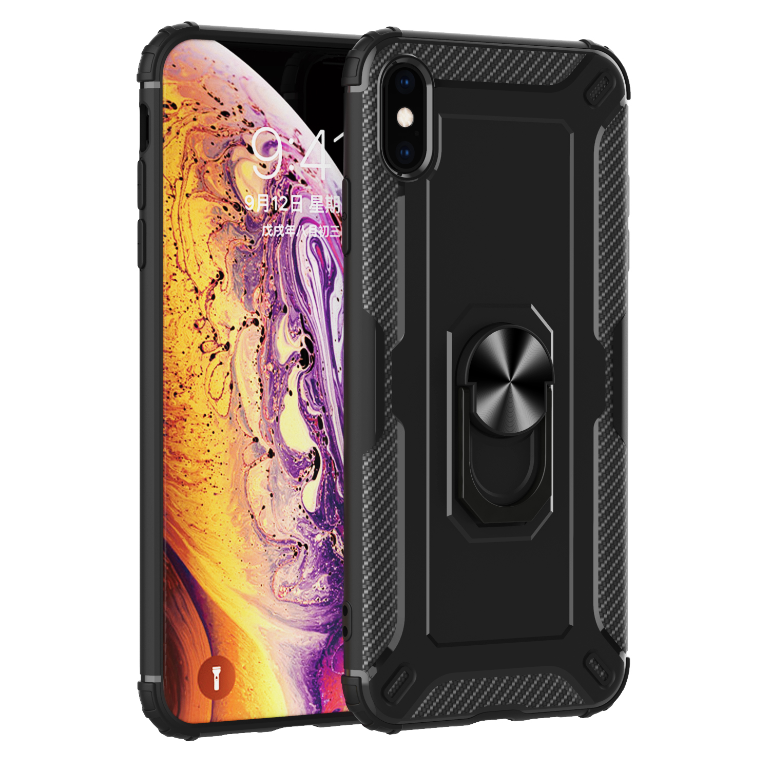 

Finger Ring Kickstand Shock-resistant TPU Protective Phone Cover for iPhone XS Max 6.5-inch - Black, iPhone XS Max 6.5 inch