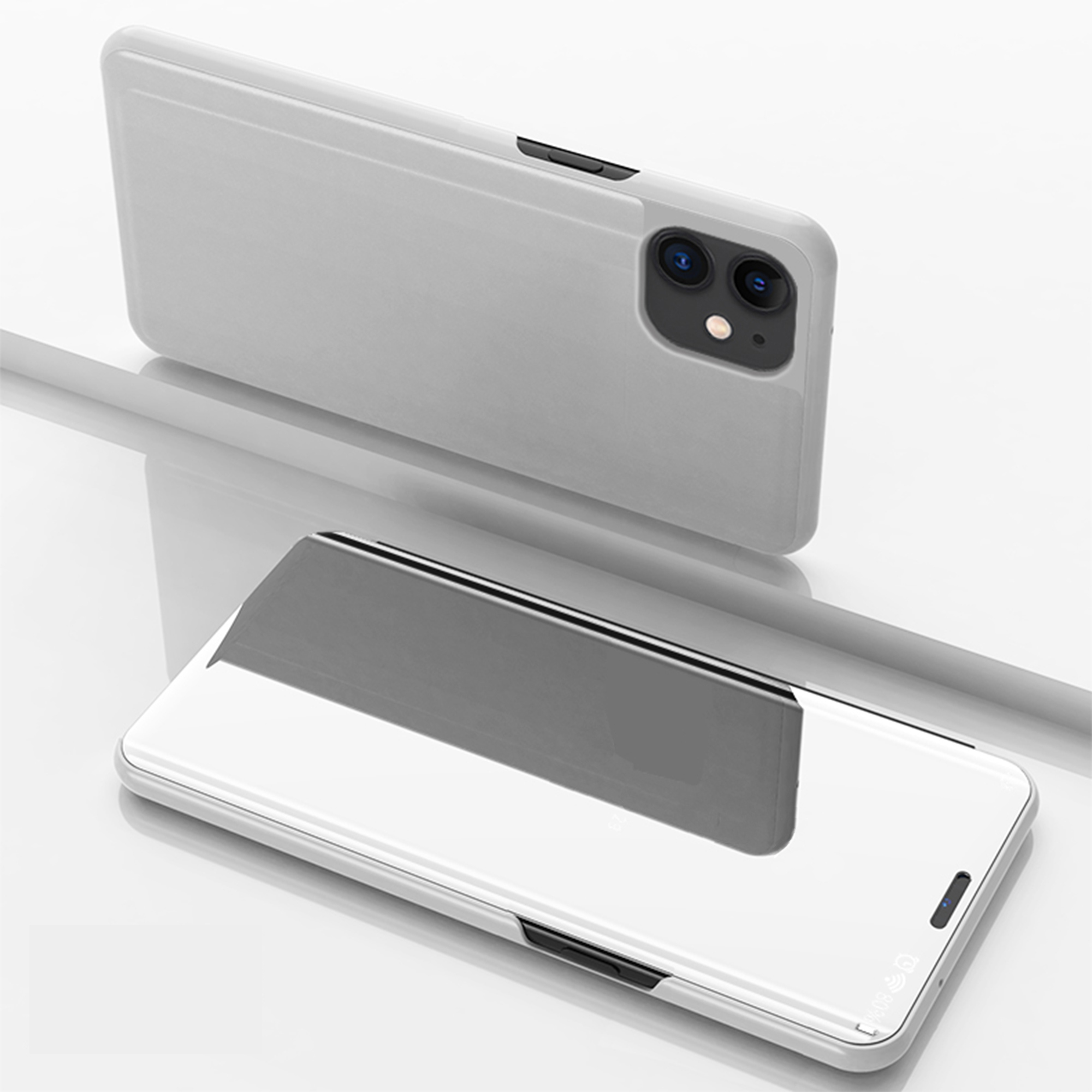 

Mirror Surface Cover Leather Flip Shell for iPhone 12 mini - Silver, iPhone 12 mini