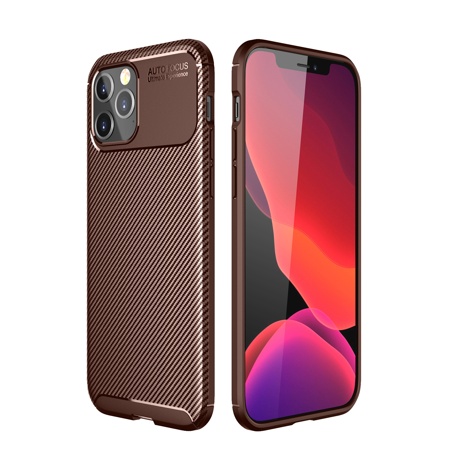 

Drop Resistant Carbon Fiber Texture TPU Phone Shell for iPhone 12 Pro Max 6.7 inch - Brown, iPhone 12 Pro Max