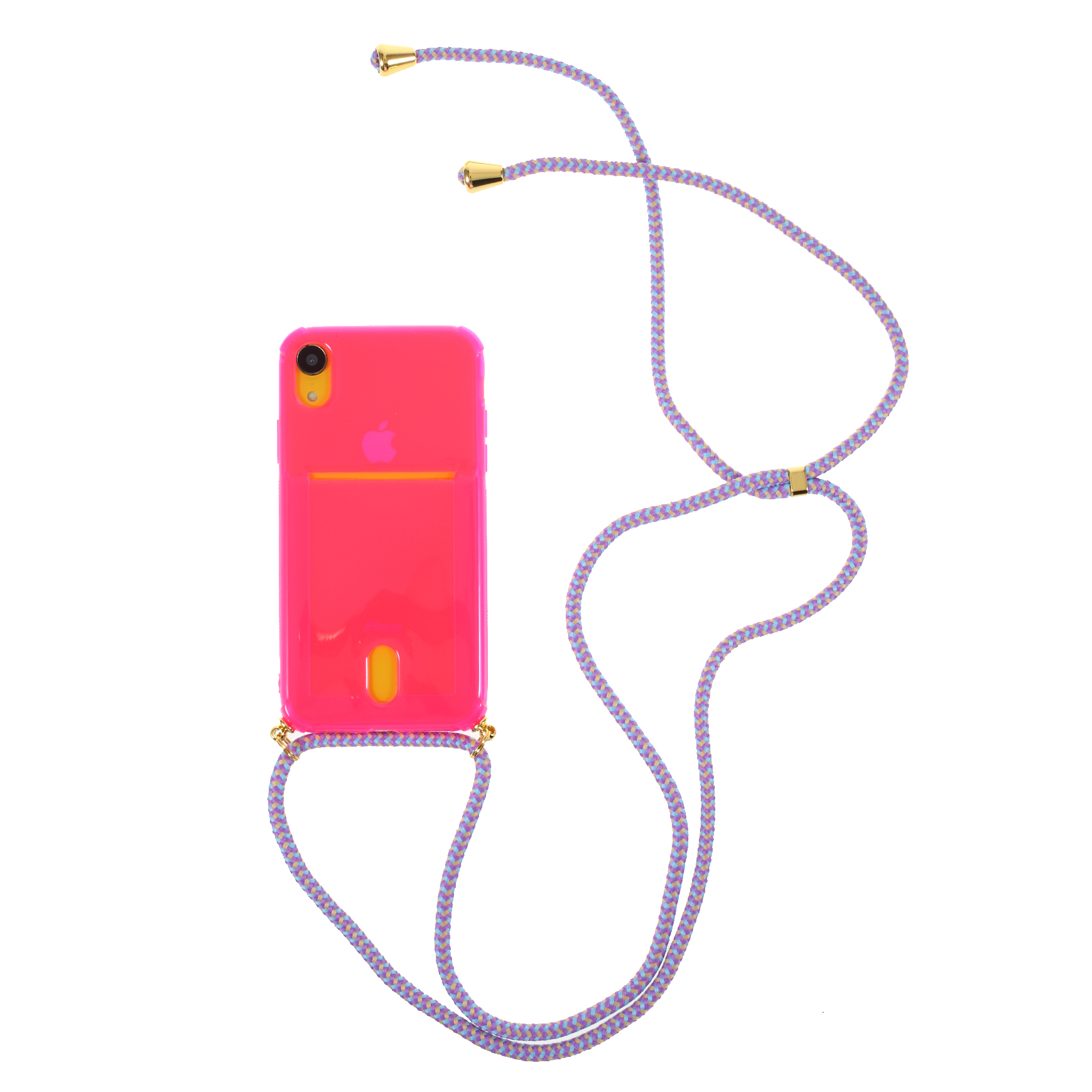 

Shock-resistant Card Slot TPU Phone Case with Hanging Rope for iPhone XR 6.1 inch - Pink, iPhone XR 6.1 inch