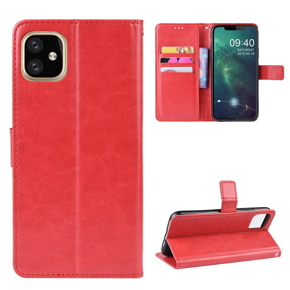 

Crazy Horse Skin Leather Shell with Strap for iPhone 12 mini - Red, iPhone 12 mini