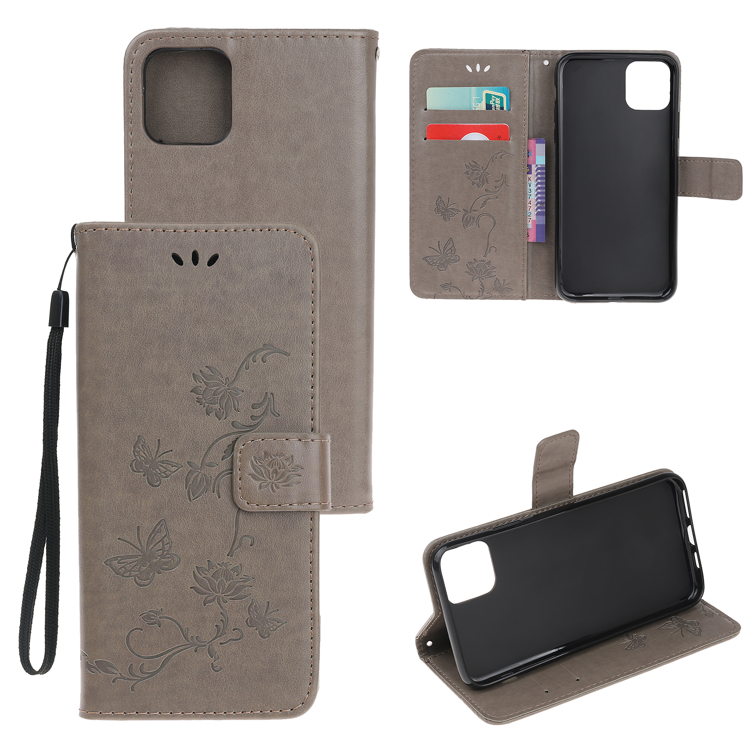 

Imprint Butterfly Flower Wallet Leather Protective Cover for iPhone 12 Pro Max 6.7 inch - Grey, iPhone 12 Pro Max