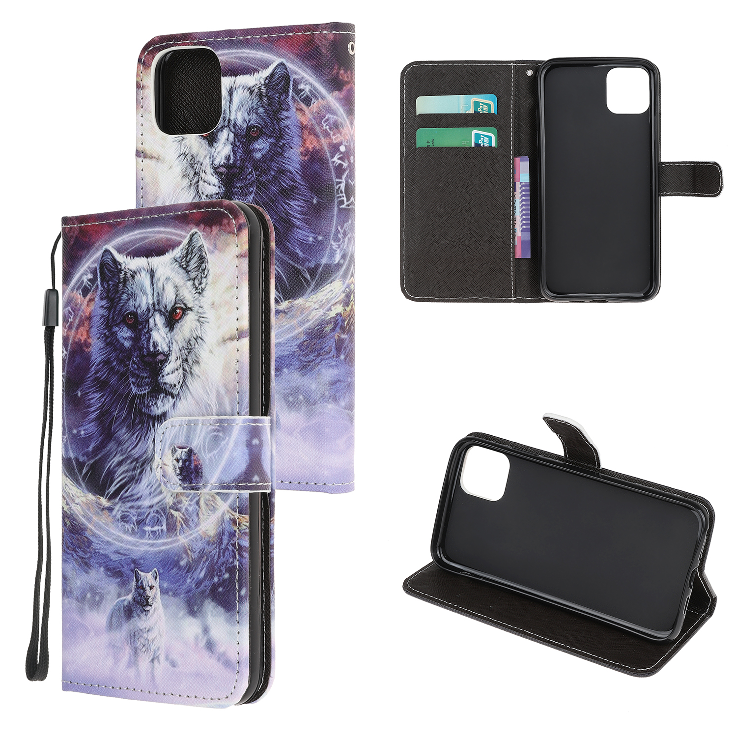 

Cross Texture Pattern Printing Wallet Leather Phone Casing for iPhone 12 mini 5.4 inch - Wolf, iPhone 12 mini