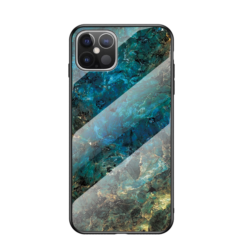 

Marble Grain Pattern Tempered Glass PC + TPU Hybrid Case for iPhone 12 Pro Max 6.7 inch - Emerald, iPhone 12 Pro Max