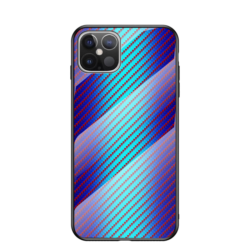 

Carbon Fiber Texture Tempered Glass + PC + TPU Hybrid Case for iPhone 12 Pro Max 6.7 inch - Blue, iPhone 12 Pro Max