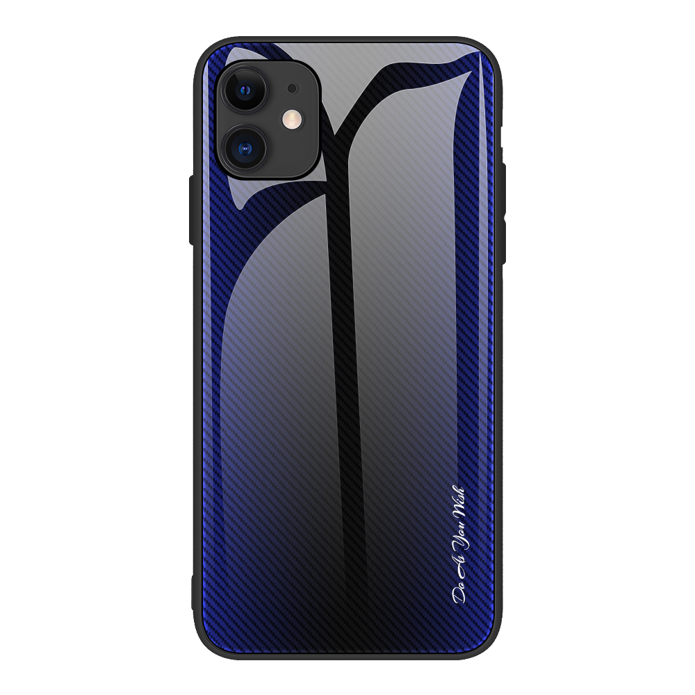 

Carbon Fibre Texture Glass Back + TPU Combo Case for iPhone 12 mini - Dark Blue, iPhone 12 mini