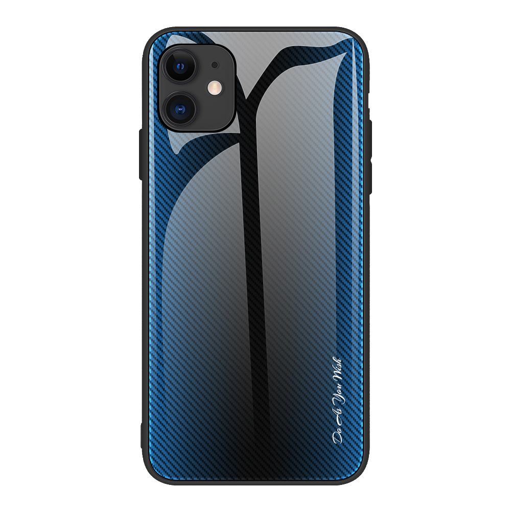 

Углеродное Волокно Текстуры PC Стекло Обратно + TPU Combo Case Для IPhone 12 Pro Max 6,7 Дюйма - Голубые, iPhone 12 Pro Max