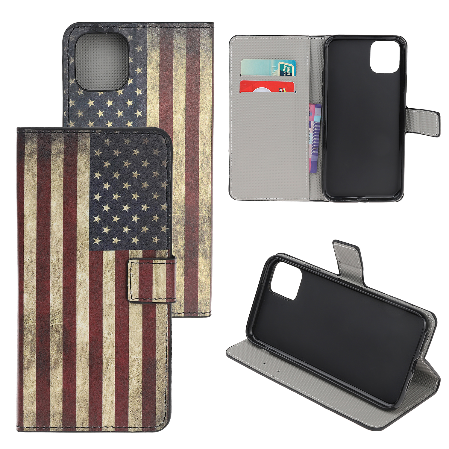 

Pattern Printing PU Leather Wallet Stand Phone Shell for iPhone 12 - American Flag, iPhone 12