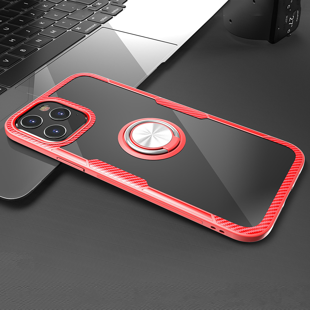 

Кольцо Для Пальцев TPU + PC + Металлическая Защитная Оболочка Для IPhone 12 Pro / 12 - Красный / Серебристый, iPhone 12
