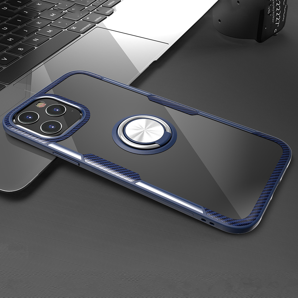 

Кольцо Для Пальцев TPU + PC + Металлическая Защитная Оболочка Для IPhone 12 Pro / 12 - Серебристый / Синий, iPhone 12