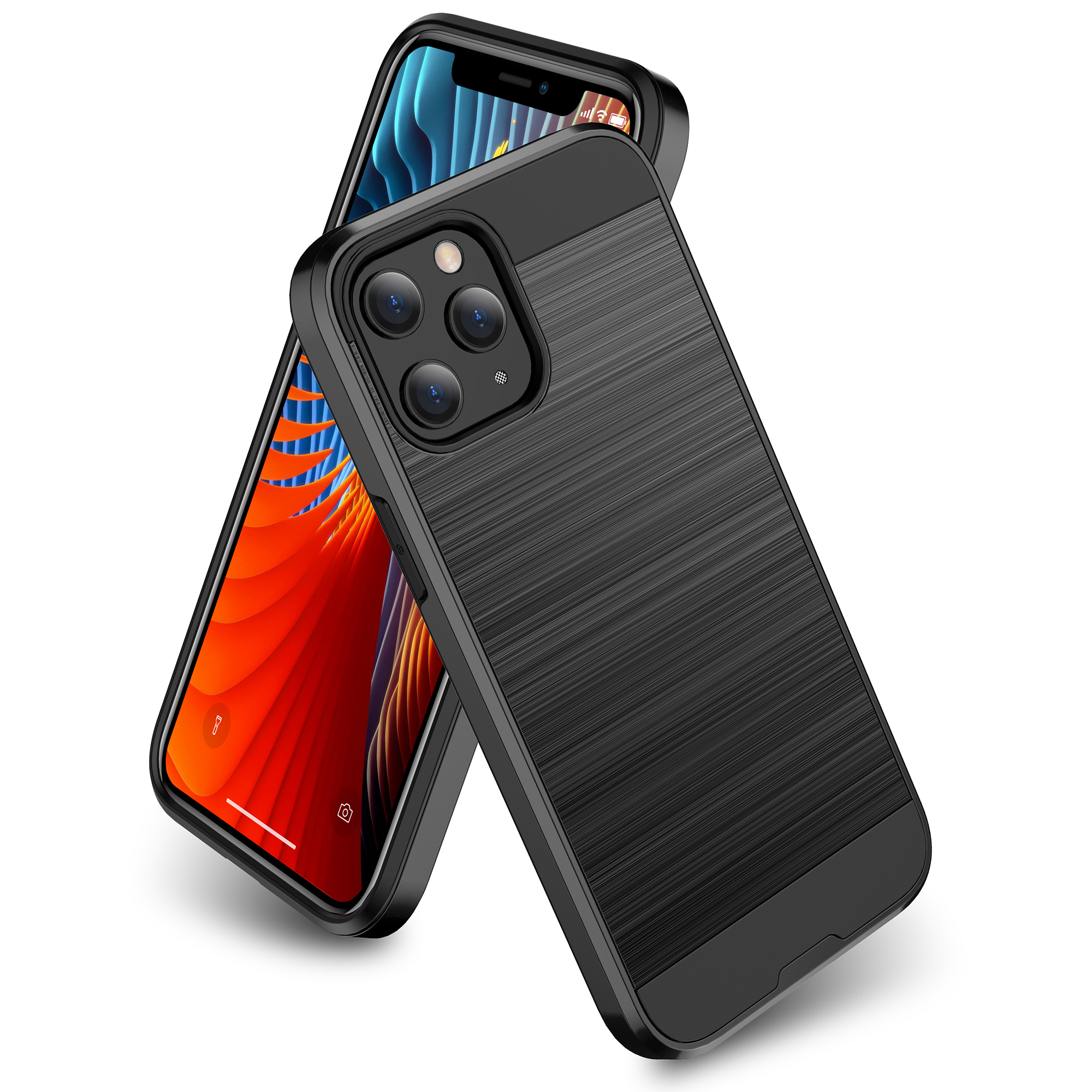 

Brushed PC + TPU Hybrid Protective Phone Case for iPhone 12 Pro/12 - Black, iPhone 12