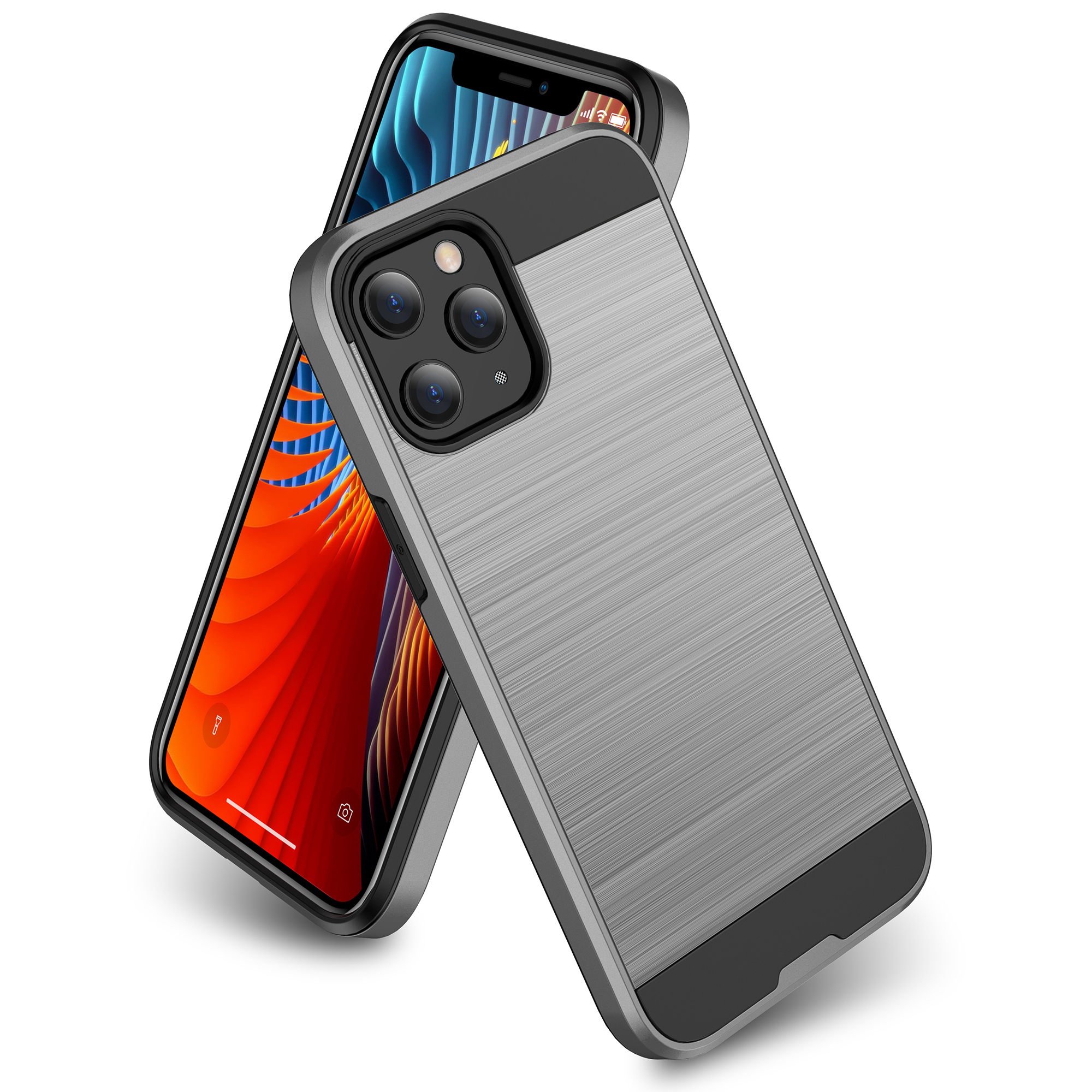 

Brushed PC + TPU Hybrid Cell Phone Cover for iPhone 12 mini - Light Grey, iPhone 12 mini