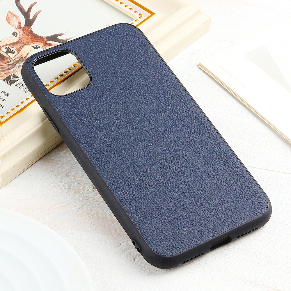 

Stylish Skin Genuine Leather Coated PC + TPU Unique Case for iPhone 12 Pro Max 6.7 inch - Blue, iPhone 12 Pro Max
