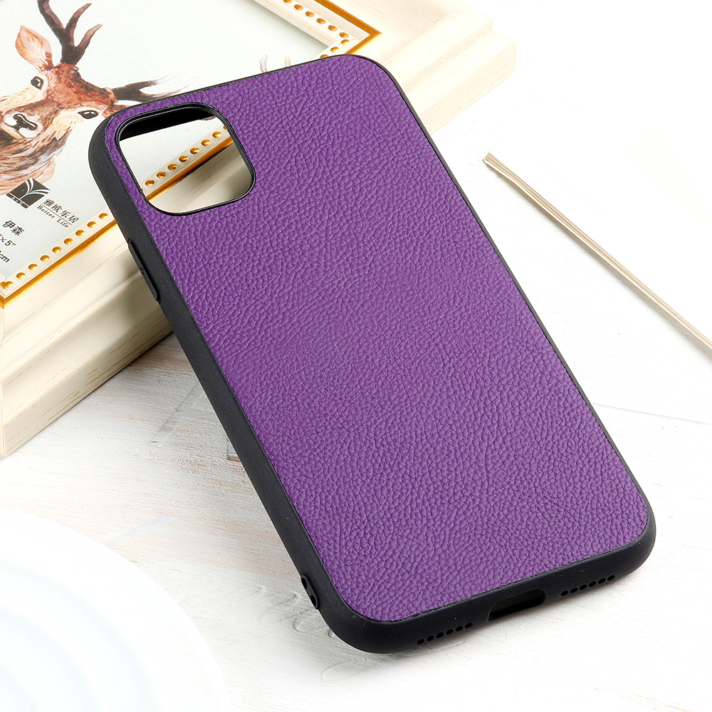 

Stylish Skin Genuine Leather+PC+TPU Case for iPhone 12 Pro/12 - Purple, iPhone 12