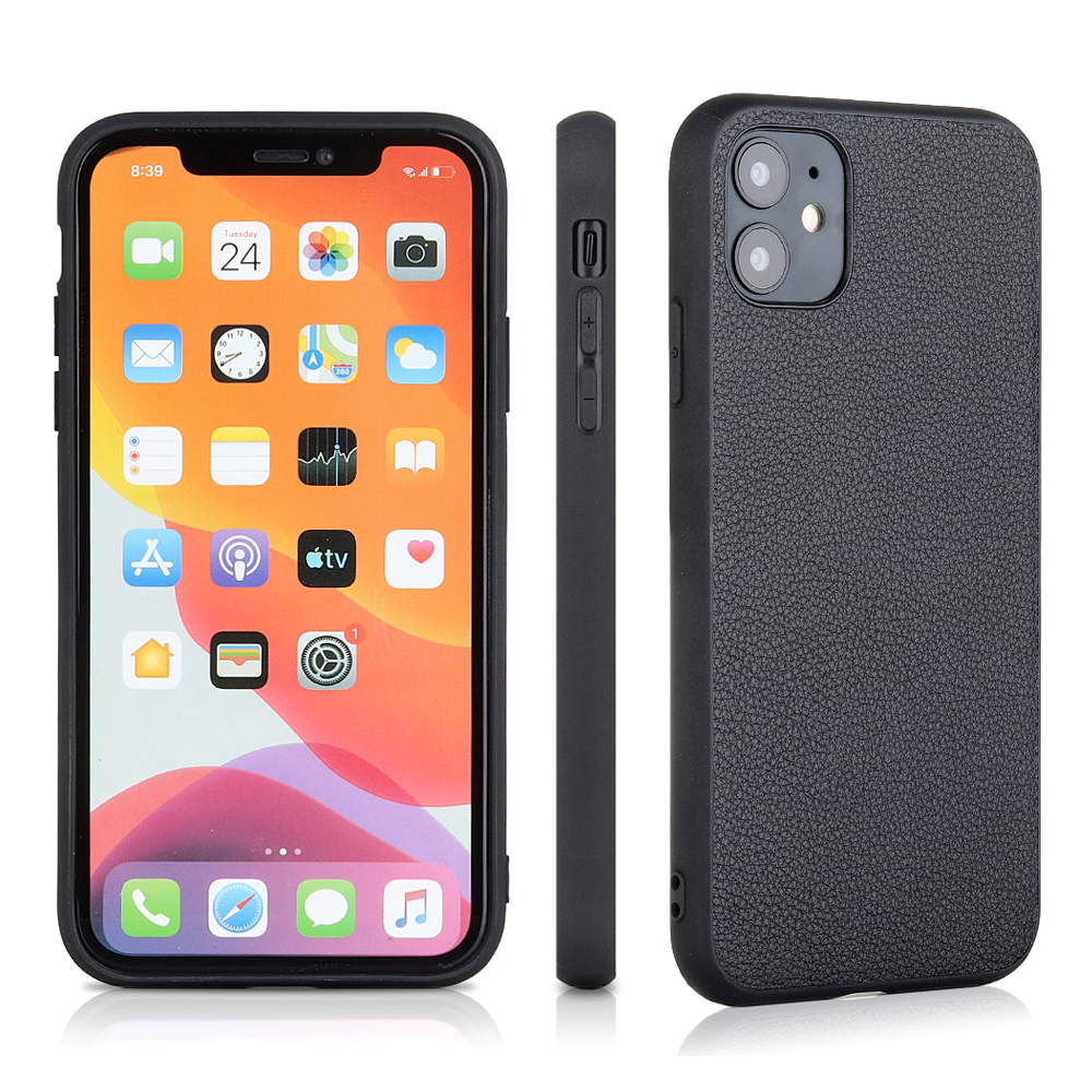 

Натуральная Кожаное Покрытие На ПК + ТПУ Гибридная Крышка Для IPhone 12 Mini - Чернить, iPhone 12 mini