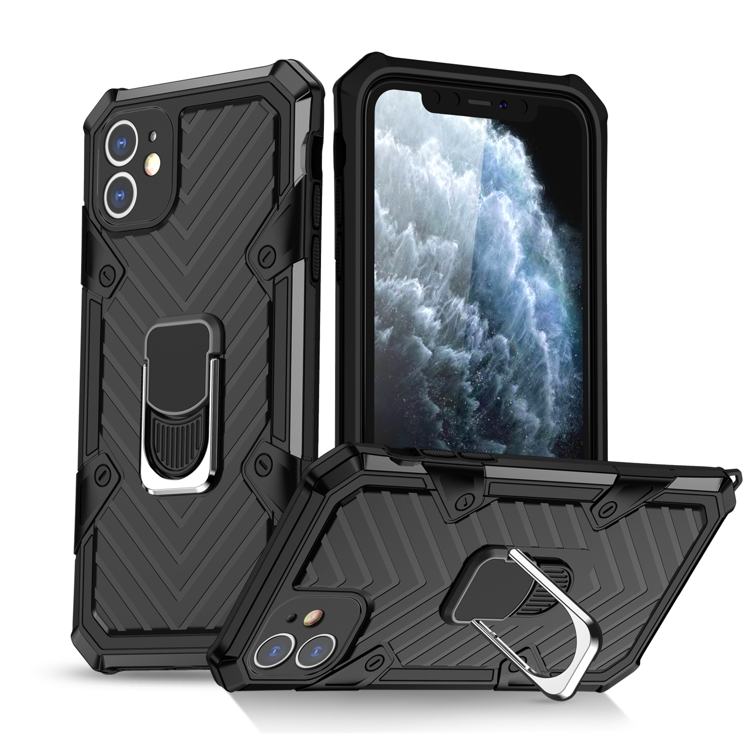 

Гибридный Корпус на Кольцо с Кольцом Пальца + TPU Для Iphone 11 6,1-дюймовый - Черный, iPhone 11 6.1 inch
