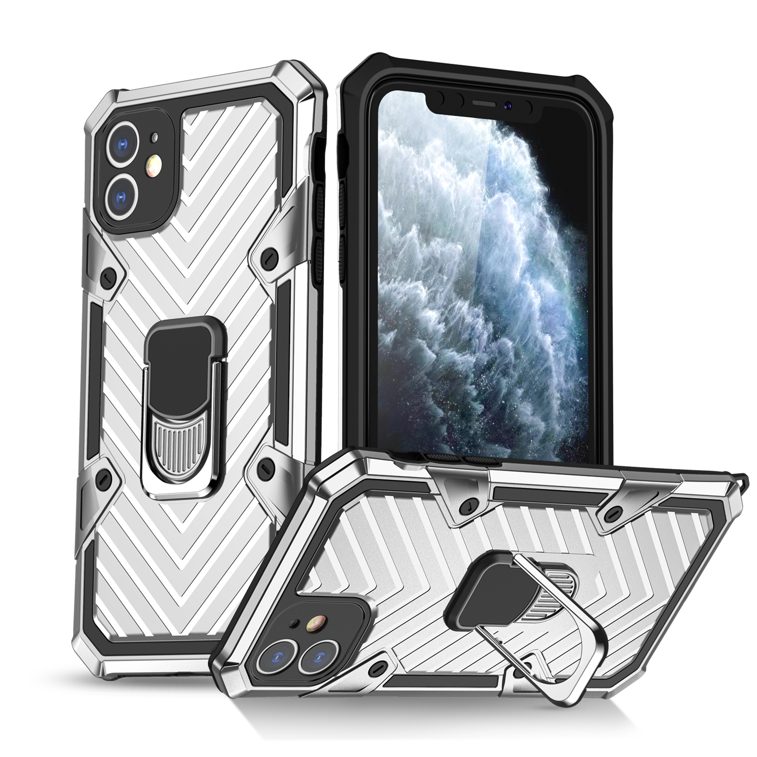 

Гибридный Корпус на Кольцо с Кольцом Пальца + TPU Для Iphone 11 6,1-дюймовый - Серебряный, iPhone 11 6.1 inch