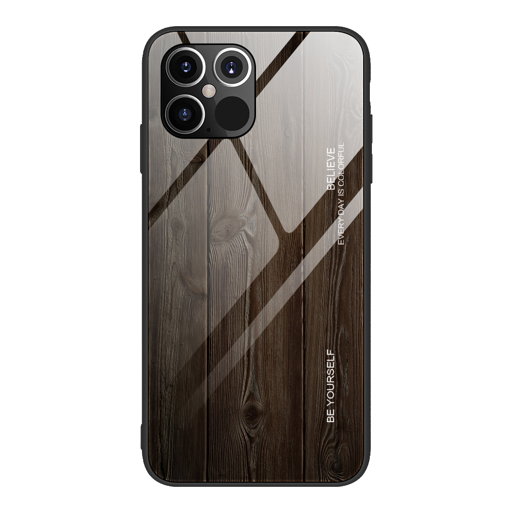 

Wooden Surface TPU+Tempered Glass Phone Shell for iPhone 12 mini - Black, iPhone 12 mini