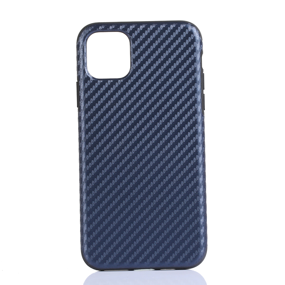 

Carbon Fiber Texture PU Leather Coated Flexible TPU Phone Cover for iPhone 12 Pro Max 6.7 inch - Blue, iPhone 12 Pro Max