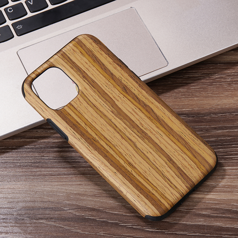 

Wood Texture PU Leather Coated Flexible TPU Phone Shell for iPhone 12 mini - Light Brown, iPhone 12 mini