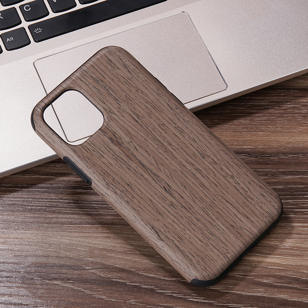 

Wood Texture PU Leather Coated Flexible TPU Phone Case for iPhone 12 Pro/12 - Grey, iPhone 12