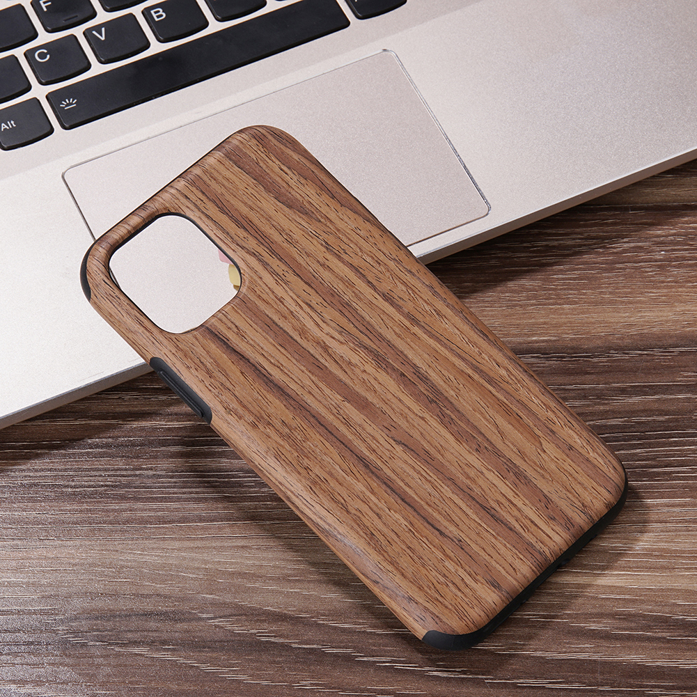 

Wood Texture PU Leather Coated Flexible TPU Phone Case for iPhone 12 Pro/12 - Dark Brown, iPhone 12