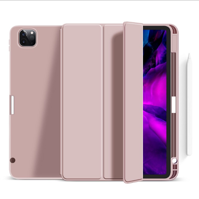 

New Second Generation Tri-fold Stand Leather Smart Case with Pencil Slot for iPad Pro 12.9-inch (2020) / (2018) - Pink, iPad Pro 12.9-inch (2020)