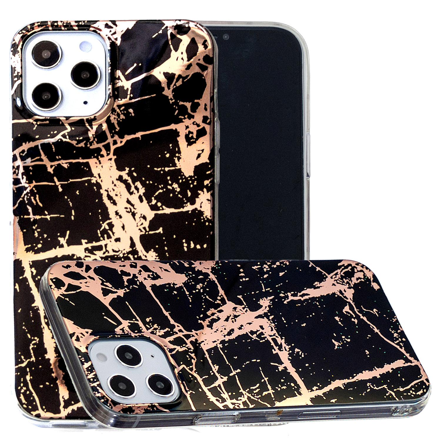 

Marble Pattern Electroplating IMD TPU Phone Case for iPhone 12 Pro 6.1 inch - Black, iPhone 12 Pro