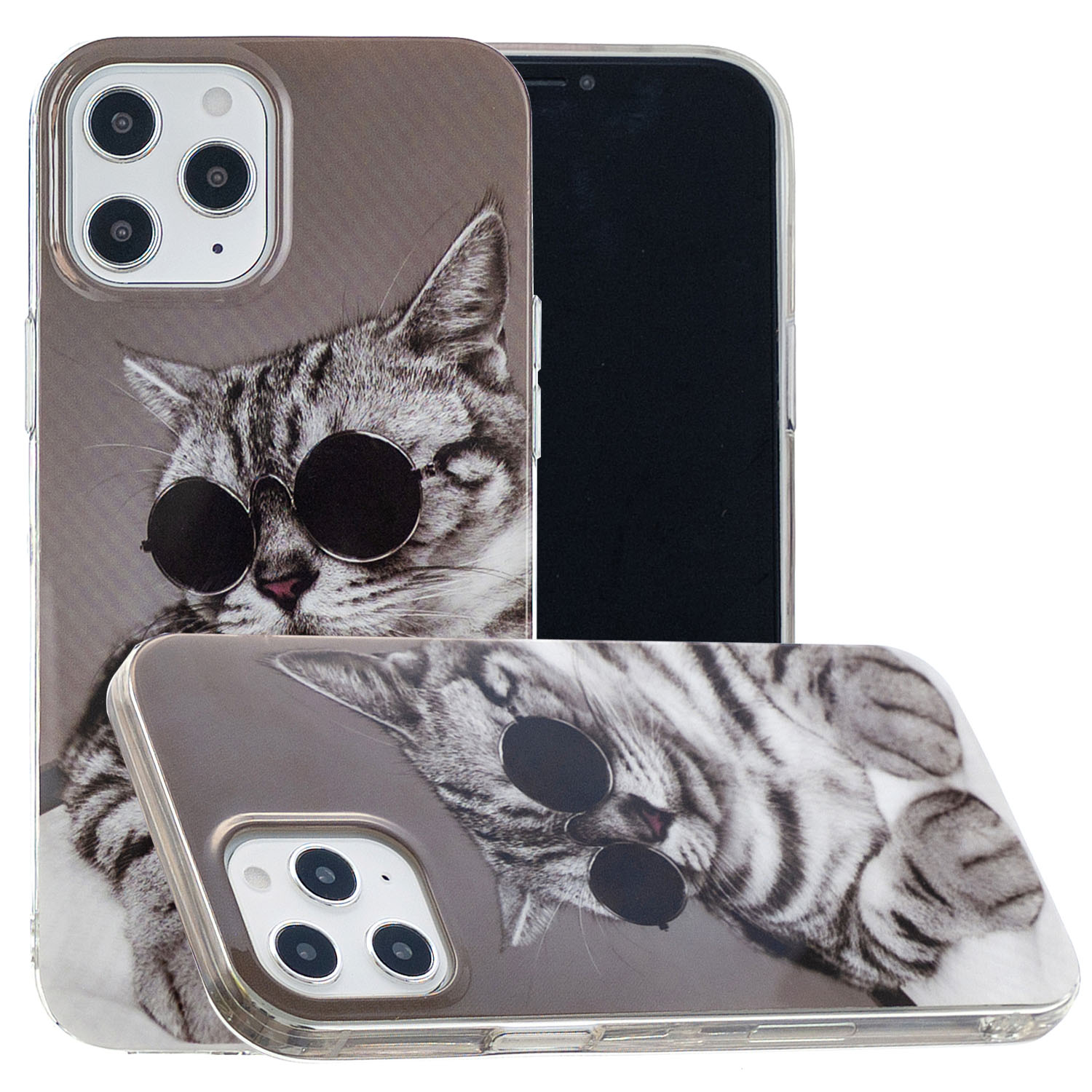 

Animal Series IMD Soft TPU Case Phone Cover for iPhone 12 Pro Max 6.7 inch - Cat with Glasses, iPhone 12 Pro Max