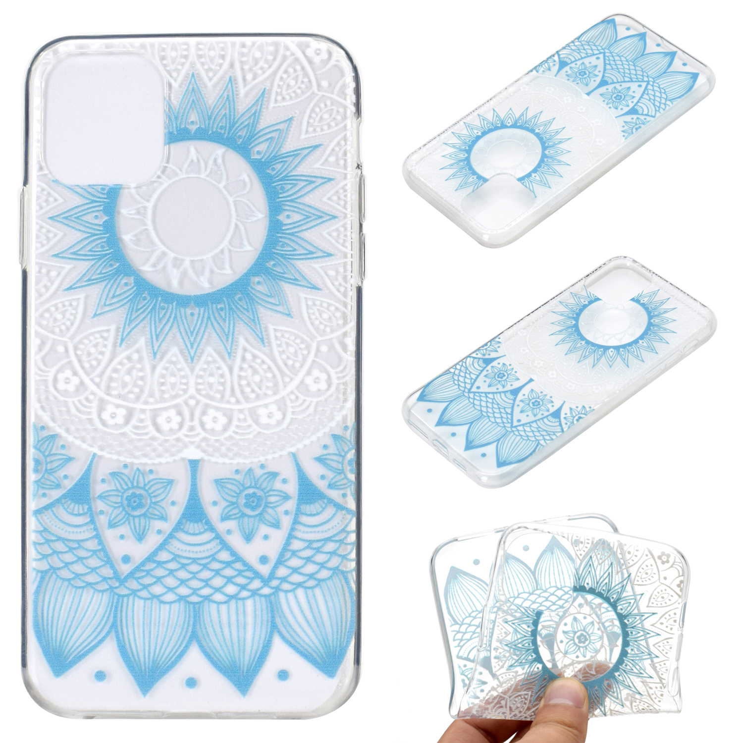 

Прозрачная Печать Шаблона Soft TPU Back Cover Для Iphone 12 Pro/12 - Голубая Мандала, iPhone 12