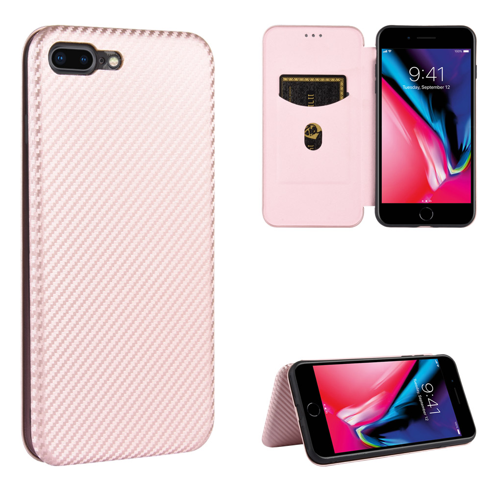 

Carbon Fiber Card Holder Auto-absorbed Leather Case for iPhone SE (2nd Generation)/8/7 - Rose Gold, iPhone SE (2nd Generation)