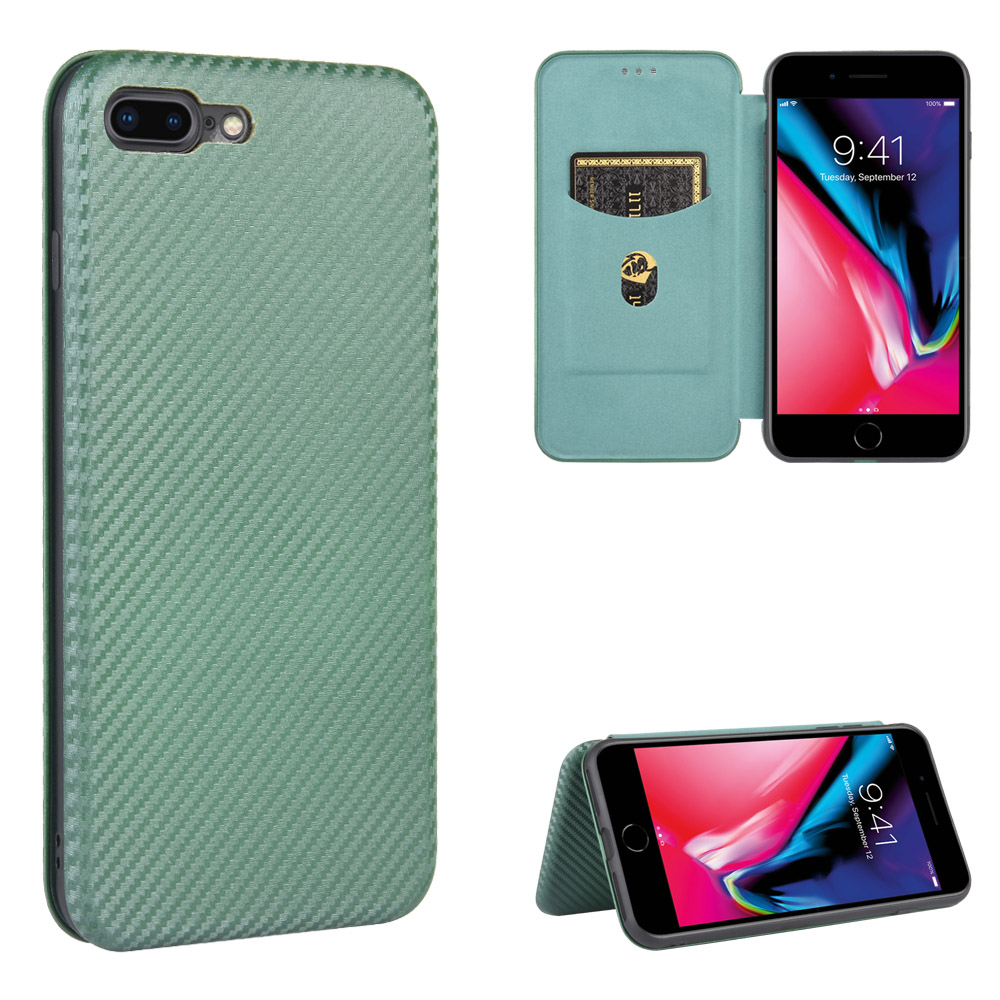 

Carbon Fiber Card Holder Auto-absorbed Leather Case for iPhone SE (2nd Generation)/8/7 - Green, iPhone SE (2nd Generation)