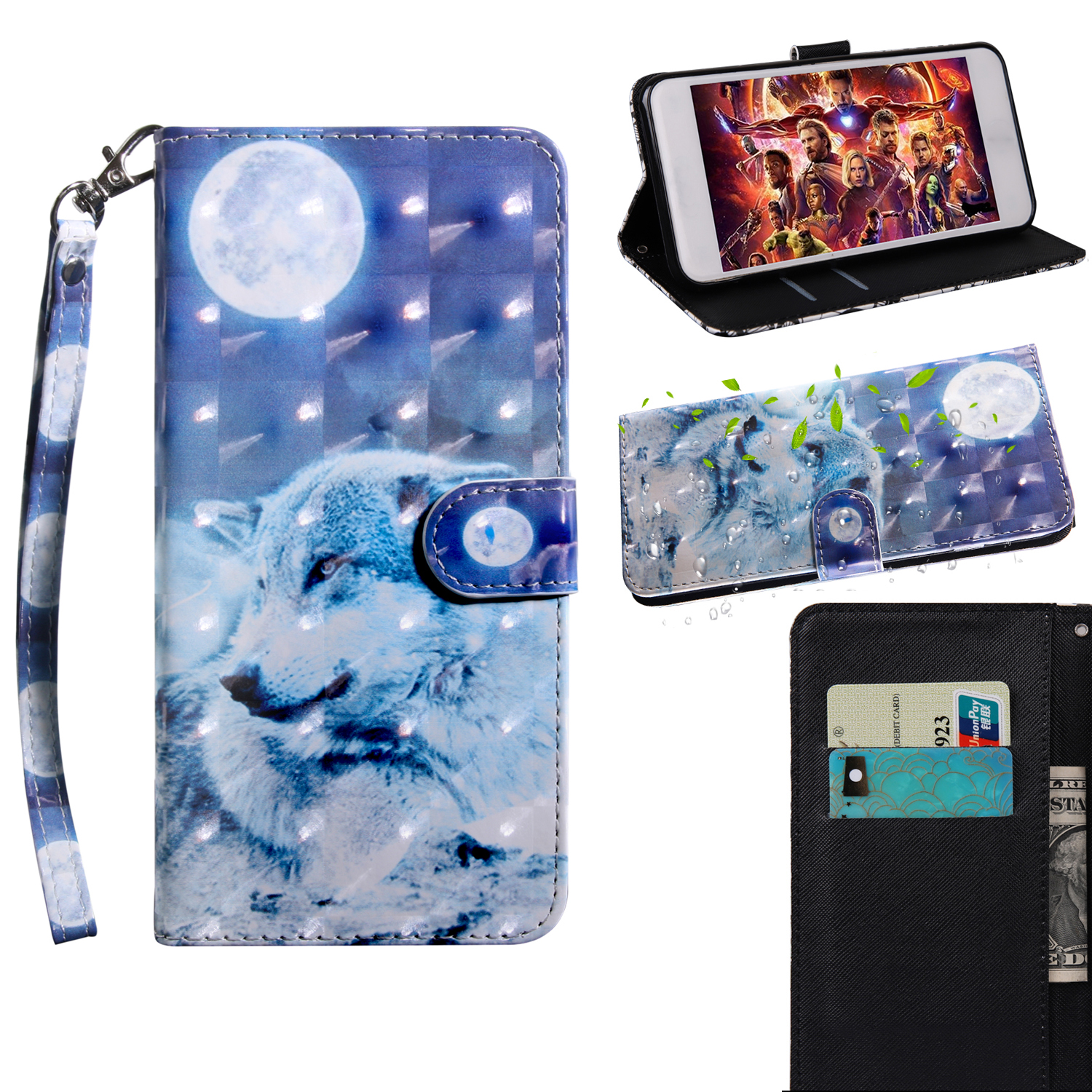 

Light Spot Decor Patterned Leather Wallet Stand Case for iPhone 12 Pro/12 - White Wolf, iPhone 12