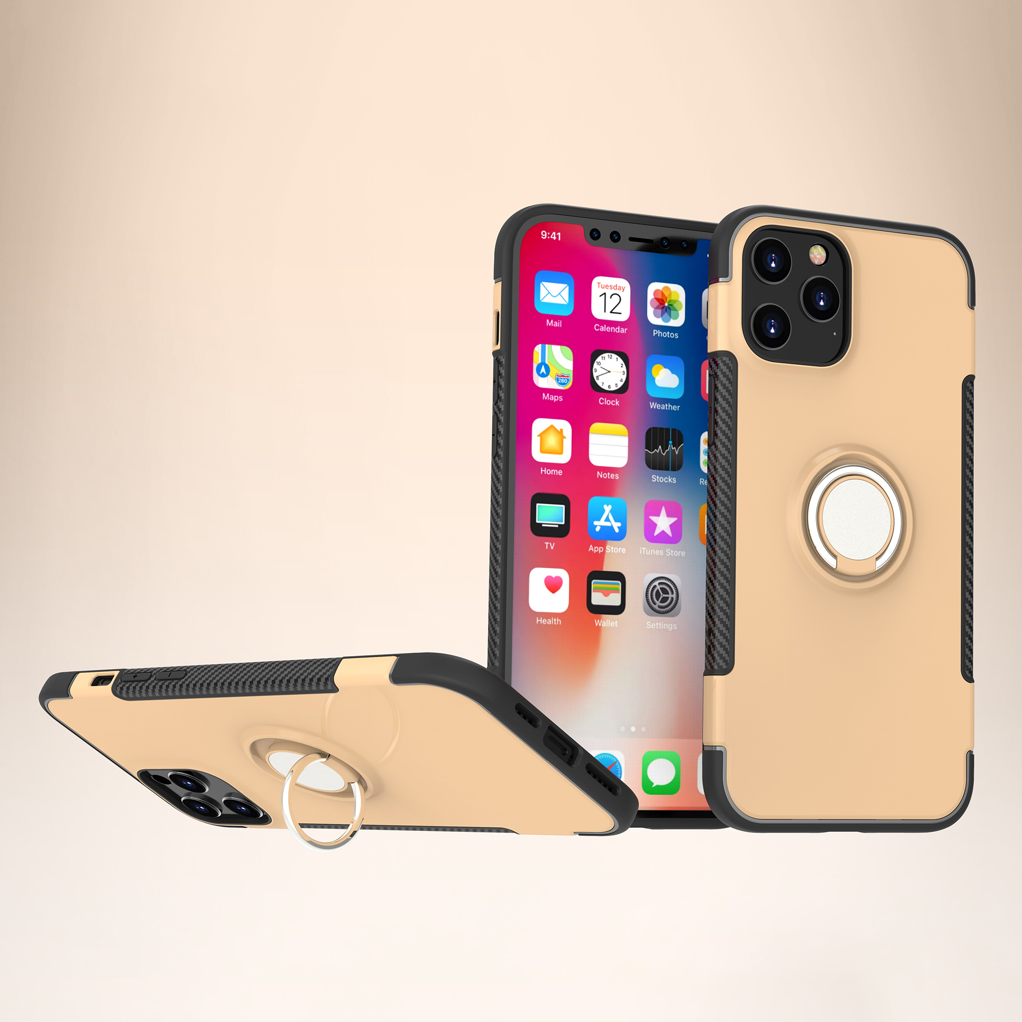 

Rotatuble Finger Rig Kickstand PC + TPU Чехол Для Телефона Для IPhone 12 Mini - Золото, iPhone 12 mini