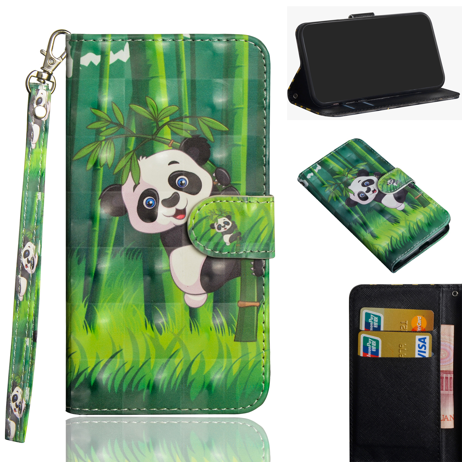 

Light Spot Decor Pattern Printing Wallet Stand Leather Shell with Strap for iPhone 12 Pro/12 - Panda, iPhone 12