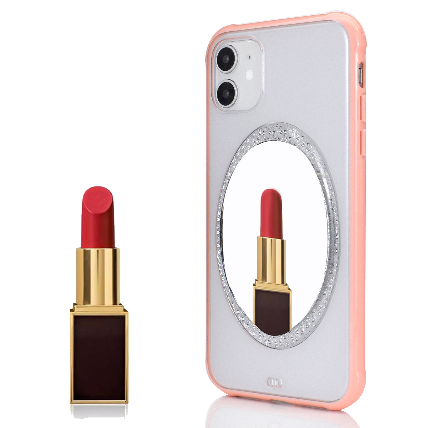 

Makeup Mirror PC Shockproof Back Cover for iPhone 11 6.1 inch - Pink, iPhone 11 6.1 inch