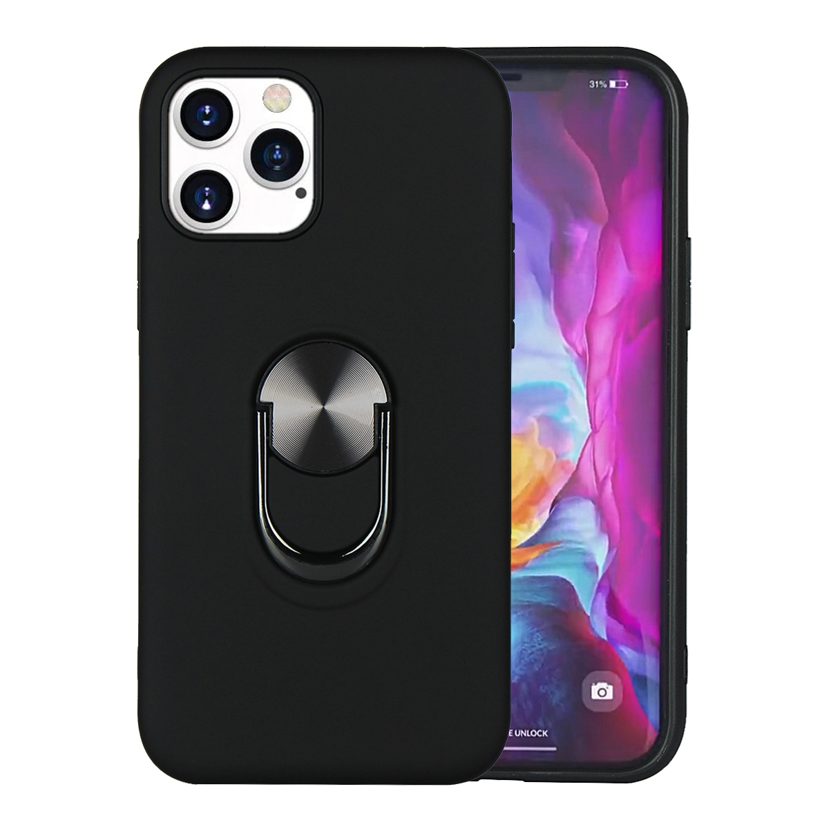 

2 in 1 PC + TPU Hybrid Case with Ring Kickstand for iPhone 12 mini - Black, iPhone 12 mini