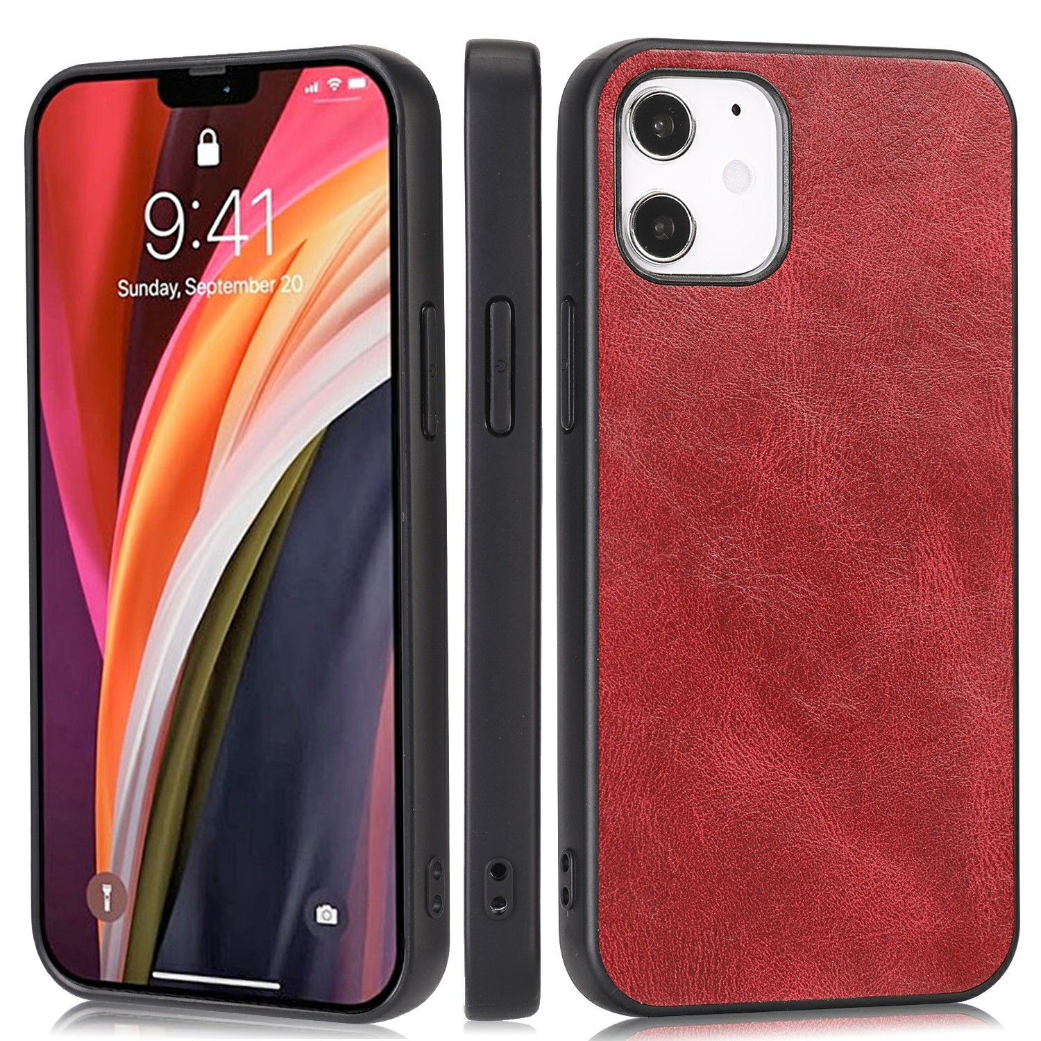 

Phone Case Crazy Horse Texture PU Leather Coated TPU Shell for iPhone 12 Pro/12 - Red, iPhone 12