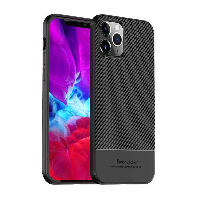 

IPAKY Carbon Fiber Texture TPU Cover Shell for iPhone 12 mini 5.4 inch - Black, iPhone 12 mini