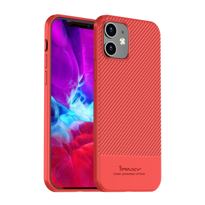 

IPAKY Carbon Fiber Texture TPU Cover Shell for iPhone 12 Pro/12 - Red, iPhone 12 Pro